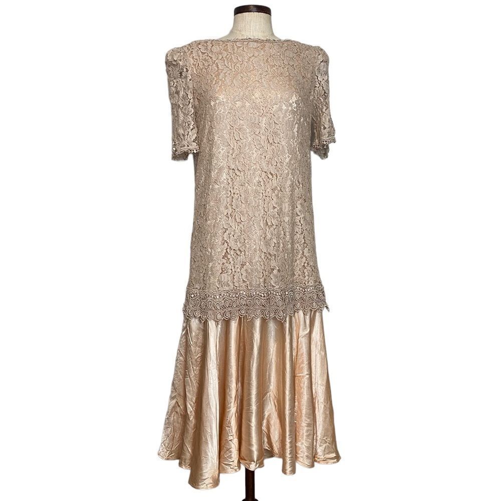 Pantagis vintage 80s Union made lace cottage dress